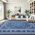Lofus 8x10 Area Rugs for Living Room, Machine Washable Non-Slip Area Rug, Low Pile Large Rugs for Bedroom, Kitchen, Dining Room, Home Office, Vintage Oriental Print Rug, Dark Blue with White