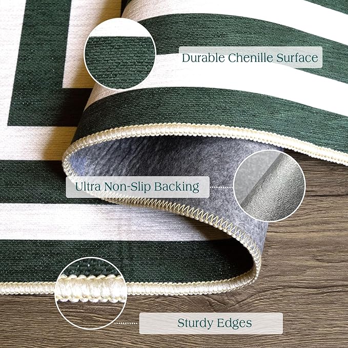 Modern Outdoor Rug - 28" x 43" Front Door Mat Indoor Outside Entrance Non-Slip Washable Outdoor Mat Green White Border Striped Rug for Entryway Kitchen Bedroom Layered Doormat for Front Porch