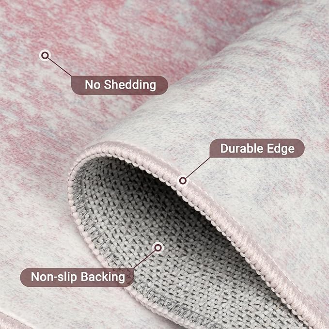 LEPEII 5x7 Area Rugs, Abstract Rugs for Living Room, Indoor Non-Slip Washable Rug for Bedroom, Dining Room, Low Pile Home Decor Neutral Area Rug-Pink/Multi