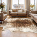 AROGAN Western Decor Faux Fur Cowhide Rug, 4.6 x 5.2 Feet Premium Animal Skin Cow Hide Rug, Sturdy Cow Print Rugs for Wall Decor, Western Floor Carpet for Bedroom Living Room, Brownish