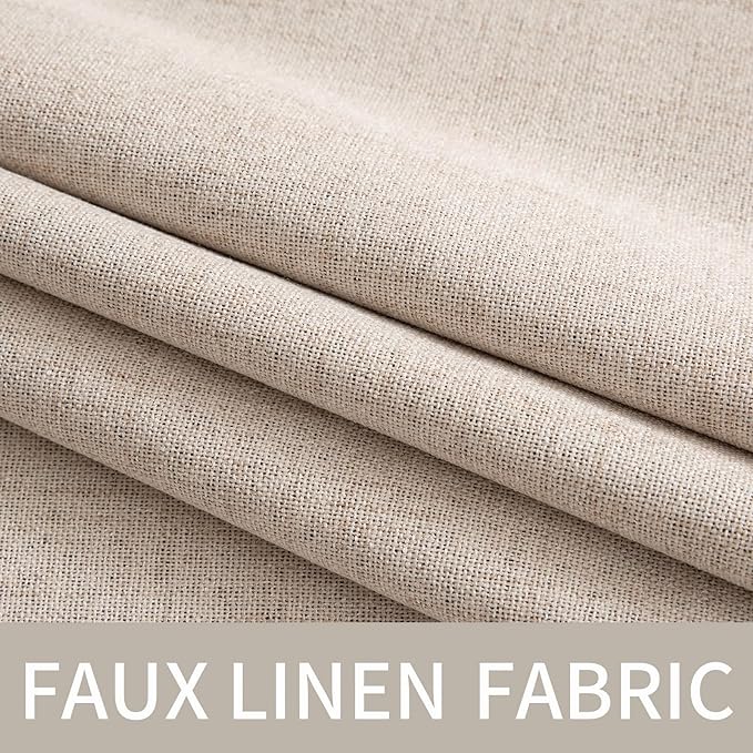 MIULEE 100% Blackout Linen Textured Curtains for Bedroom 100 Inches Extra Long Thermal Insulated Natural Beige Grommet Room Darkening Curtains & Drapes Luxury for Living Room Nursery (2 Panels)