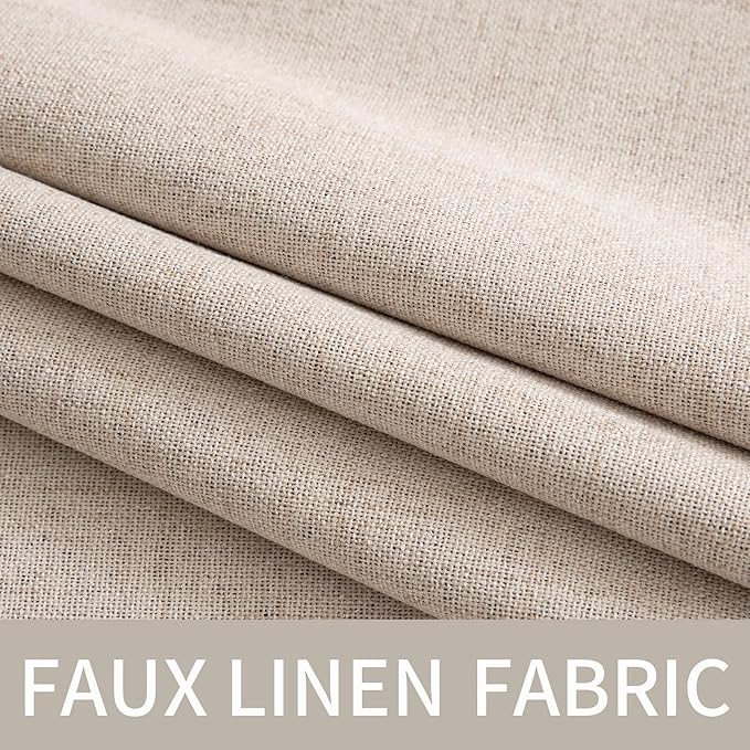MIULEE 100% Blackout Linen Textured Curtains for Bedroom 112 Inches Extra Long Thermal Insulated Natural Beige Grommet Room Darkening Curtains & Drapes Luxury for Living Room Nursery (2 Panels)
