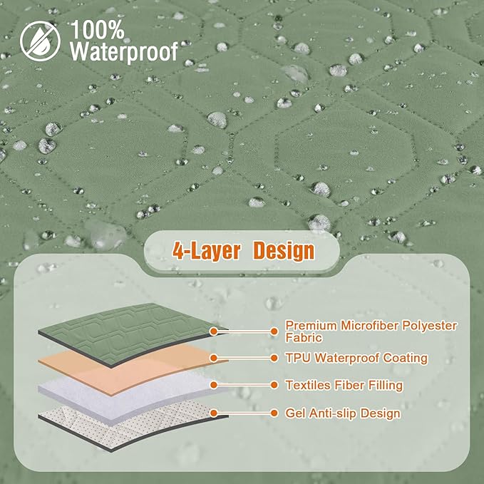 VANSOFY Waterproof Recliner Couch Covers, Sofa Covers Non-Slip 1-Piece Washable Reclining Sofa Cover Furniture Protector with Elastic Straps Pocket for Dogs, Pets(Bean Green,3 Seater)