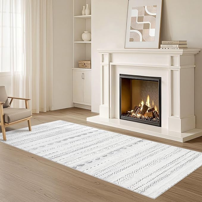Nakagishi Runner Rug Kitchen Washable Rugs: 3x8 Non-Slip Boho Soft Modern Stain Resistant Indoor Floor Neutral Farmhouse Throw Carpet for Hallway Bathroom Laundry Room Entryway Bedroom- Grey