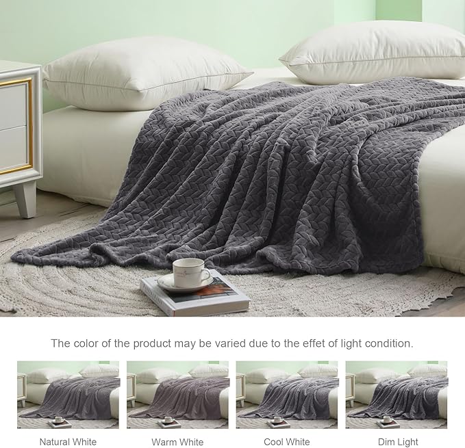 Exclusivo Mezcla Fleece King Size Blanket for Bed, 90x104 Inches Soft Cozy Jacquard Flannel Blankets, Lightweight Fuzzy Plush Warm for Women, Dark Grey