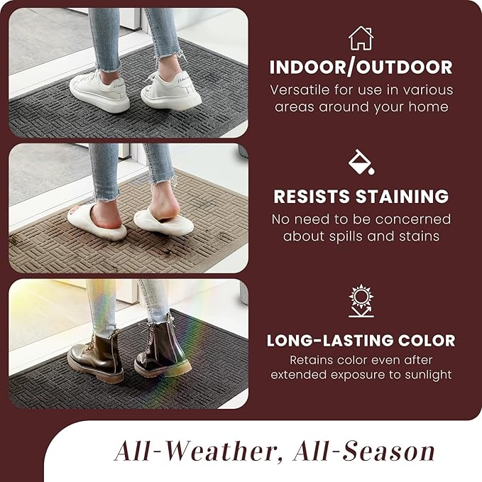 Mibao Front Door Mat Indoor Outdoor Entrance, Dirt Trapping Waterproof All-Season, All-Weather Doormat, Non-Slip Durable Natural Rubber Low Profile Easy Clean Patio Entrance Mat, 36" x 24", Beige