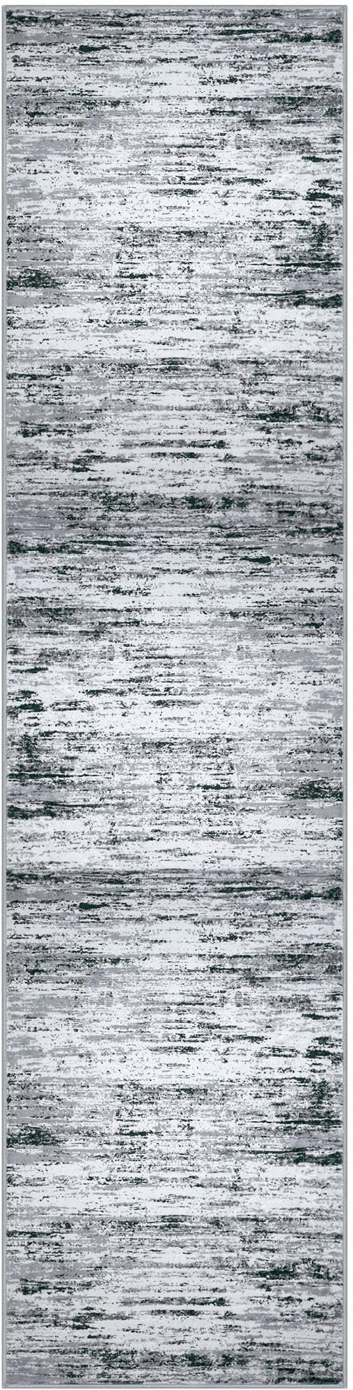 Lansny Modern Abstract Runner Rug 3x10, Black Grey White Washable Kitchen Runner Non-Slip Soft Hallway Rug Runner Thin Print Faux Wool Carpet for Entryway Bedroom Laundry Room Indoor Home Office Decor