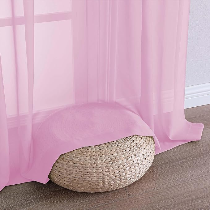 OWENIE Sheer Pink Curtains 108 Inches Long for Living Room Bedroom 2 Panels Set, Lightweight Airy Pink Sheer Curtain, Filmy Voile Rod Pocket, 2 PCS, Each 59" W x 108" L