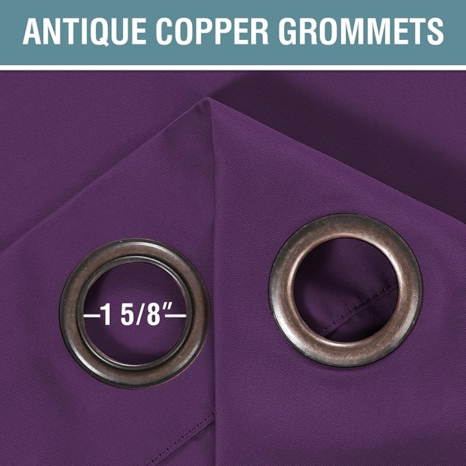 H.VERSAILTEX Blackout Curtain for Living Room Small Window Kitchen Blackout Curtains 45 inch Length Energy Saving Solid Grommet Blackout Drape, One Panel, Plum Purple, 52" W x 45" L