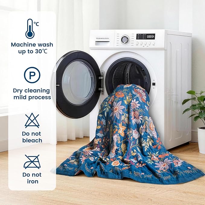 MSGKV Boho Throw Blanket for Bed 60"x80" 100% Cotton Twin Floral Blanket Spring Breathable Lightweigh Muslin Home Decorative Blankets for Couch