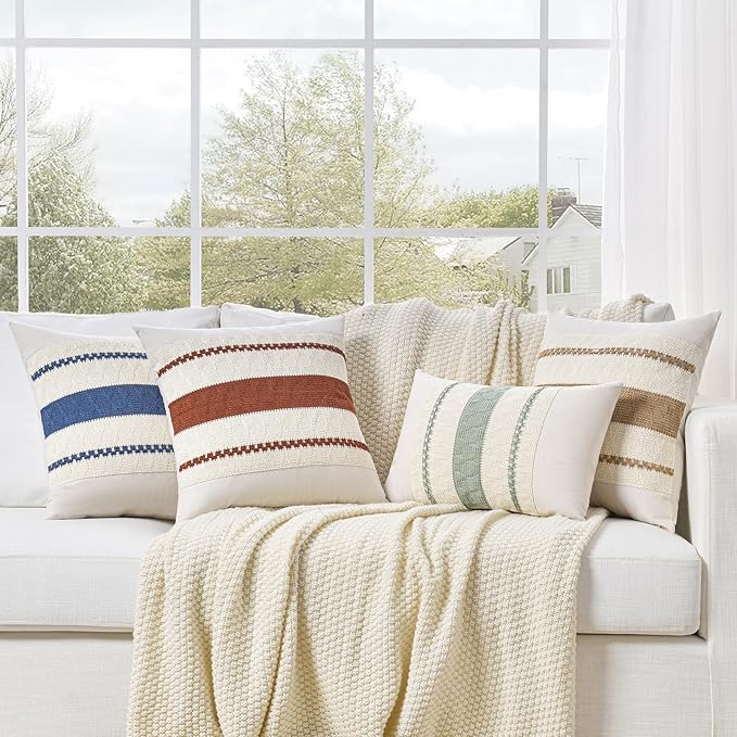 Fancy Homi Set of 1 Boho Pink Decorative Throw Pillow Cover 20x20 Inch for Couch Bed Sofa, Aesthetic Modern Organic Farmhouse Home Decor, Soft Cotton Cute Accent Macrame Woven Cushion Case