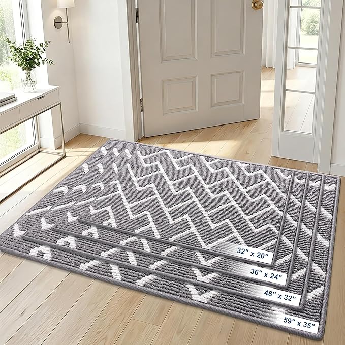 OLANLY Front Door Mat, Non-Slip Rubber Backing, Dirt Resistant and Absorbent, Washable, Easy to Clean Low-Profile Indoor Doormat for Back Door, Entryway, Inside Entrance, 59x35, Grey