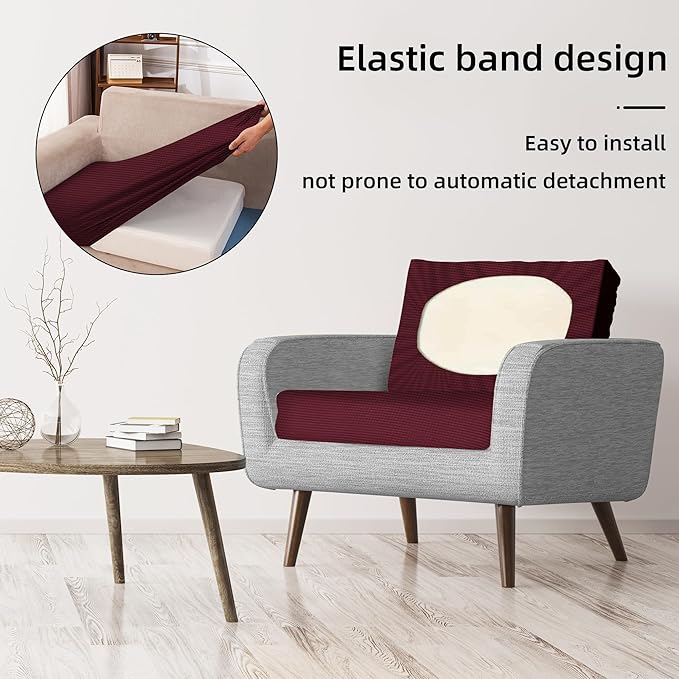 8Pcs Stretch Patio Cushion Covers,Outdoor Couch Covers Replacement,Outdoor Couch & Sofa Slipcovers,for Patio Furniture Cushion Covers,Washable Reusable Furniture Protector (Wine red,Cover Only)