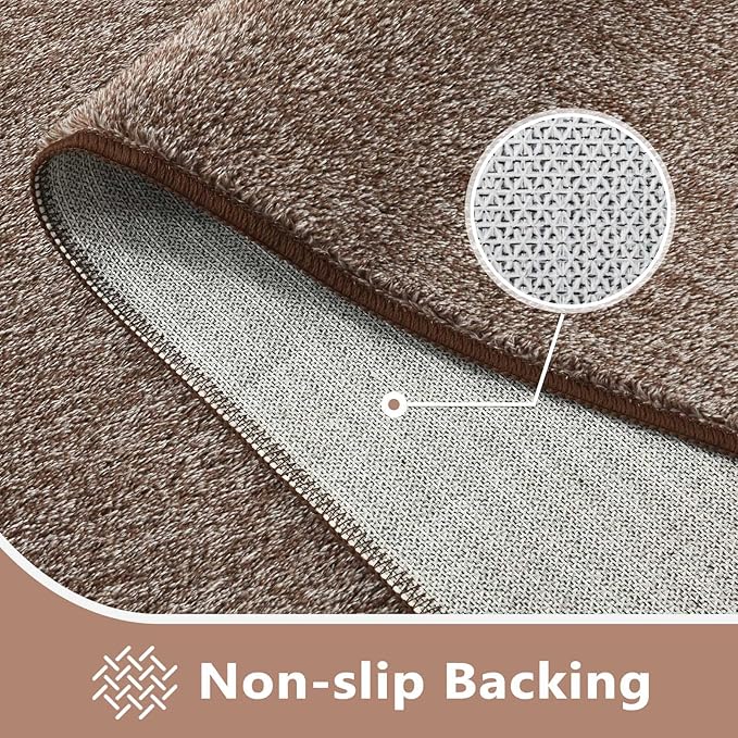 FinRèc Low Pile 6x9 Washable Area Rugs for Bedroom Living Room, Thin Rug Solid Color, Non-Slip Carpet Indoor for Home Decor (Brown)