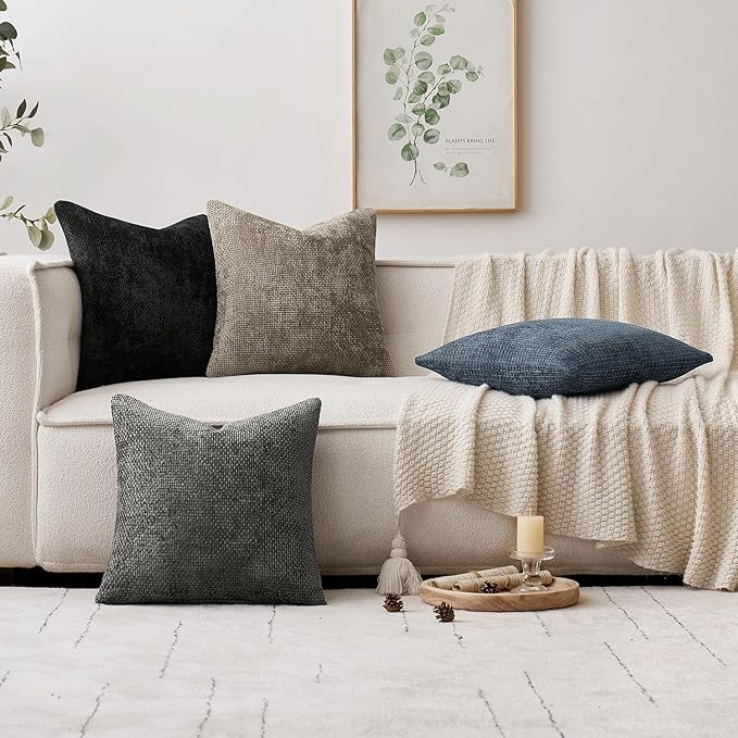 MIULEE Pack of 2 Lumbar Couch Throw Pillow Covers 20x12 Inch Coastal Navy Blue Modern Boho Accent Decorative Pillow Covers Soft Chenille Farmhouse Cushion Covers for Home Decor Bed Sofa Living Room