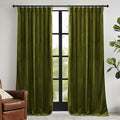RYB HOME Moss Green Velvet Curtains 84 inches with Hook Belt, Soft Fabric Room Darkening Thermal Insulated Luxurious Home Decor Curtains for Living Room Bedroom, W 42" x L 84", 2 Panels Set