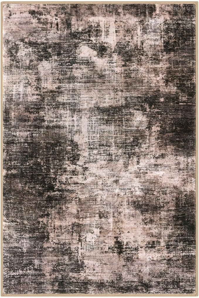 IOHOUZE Abstract Area Rugs 9x12 Ft Washable Large Rugs for Living Room, Non Slip Dining Room Rug, Printed Faux Wool Rugs for Bedroom, Floor Carpet for Office Nursery Playroom, Brown/Rust