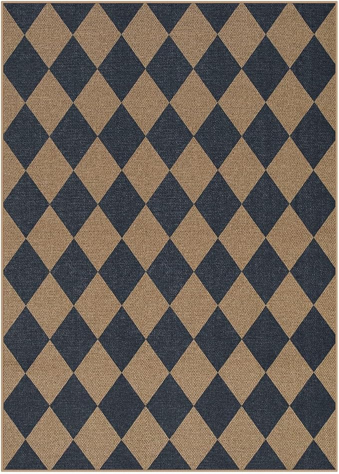 Lahome Colette Checkered Easy Jute Washable Rug, 5x7 Area Rugs for Living Room Nature Large Dining Room Carpet, Farmhouse Geometric Non Slip Indoor Outdoor Carpet for Office Bedroom Backyard Patio