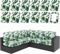 hyha 12Pcs Patio Cushion Covers, Stretch Outdoor Couch Cushion Covers, Washable Outdoor Chair/Sofa Slipcovers for Patio Furniture Cushions Protector with Elastic Bottom(Monstera Deliciosa,Cover Only)