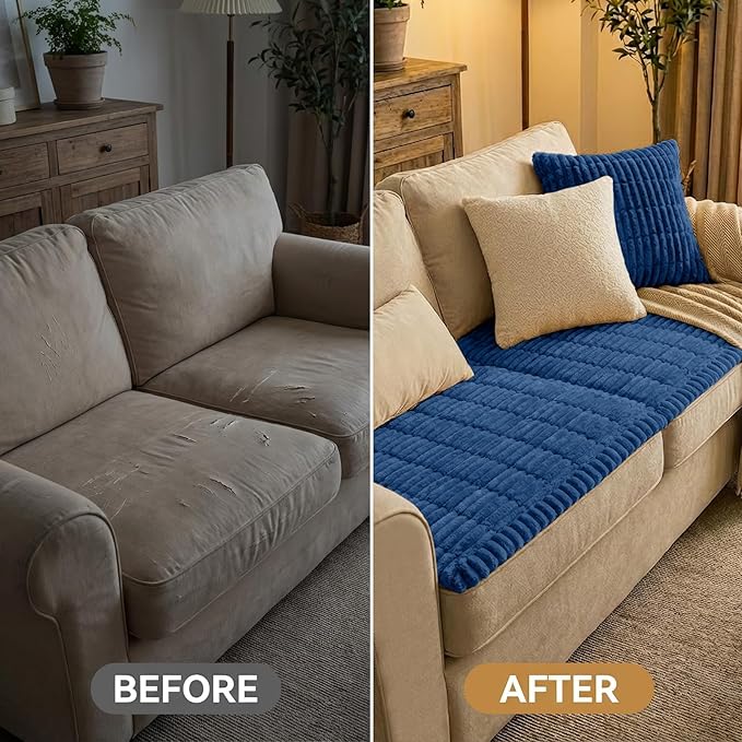 Smiry Couch Cover for Dogs Washable, Non Slip Fuzzy Pet Couch Covers for 3 Cushion Sofa Pet Friendly, Thick Soft Sofa Slipcovers Cushion Protector (Navy Blue, 27.6" x 88")