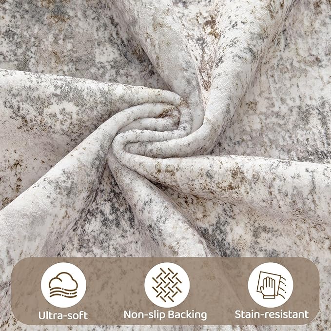 5x7 Area Rug Living Room Rugs - Washable Neutral Modern Abstract Soft Thin Large Rug Indoor Floor No Slip Rug Carpet for Bedroom Under Dining Table Home Office Decor - Brown Grey