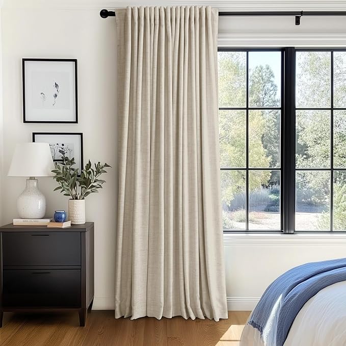 100% Blackout Shield Linen Blackout Curtains for Bedroom 96 Inches Long, Back Tab/Rod Pocket Living Room Drapes, Thermal Insulated Blackout Curtains 1 Panel Set, 100" W x 96" L, Oatmeal