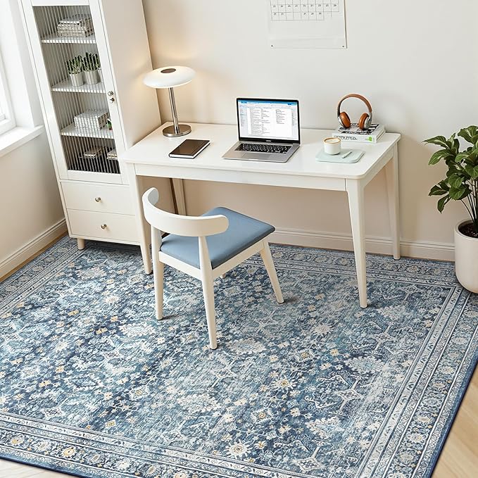 Lofus 6x9 Area Rug for Living Room,Blue Washable Area Rugs with Non-Slip Backing,Soft Boho Carpets for Bedroom Dining Room Home Office Indoor Nursery