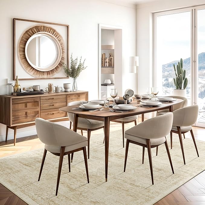 Washable Area Rug 9x12, Large Soft Rugs for Living Room Vintage Beige Rug 9x12 Area Rugs for Bedroom Dining Room Floral Non-Slip Thin Rug