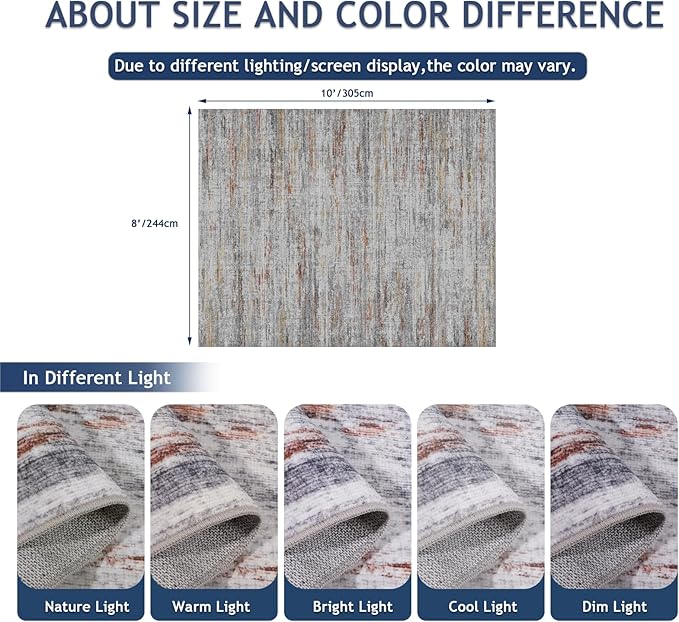 8x10 Area Rugs for Living Room,Modern Abstract Non-Slip Backing Washable Rugs,Soft Thin Large Area Rug，Stain Resistant Carpets for Bedroom Dining Room Home Decor
