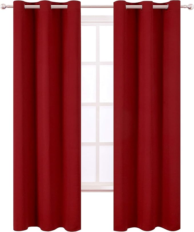 LEMOMO Red Blackout Curtains 34 x 84 Inch Length/Set of 2 Curtain Panels/Thermal Insulated Room Darkening Blackout Curtains for Bedroom