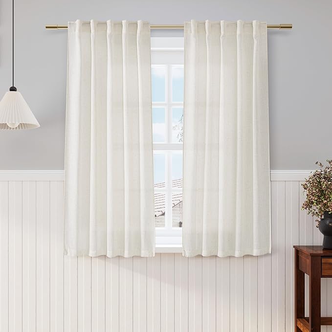 Nanspring Natural Cafe Curtains 54 Inch Length 2 Panels Set Back Tab Thermal Insulated Drapes for Bedroom Living Room Kitchen Energy Efficient Window Treatment 40x54 Inch