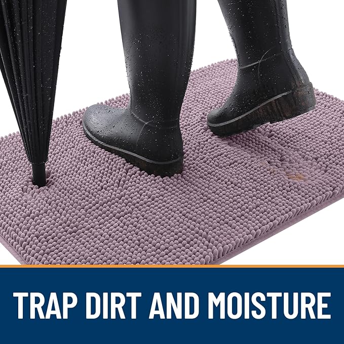 OLANLY Dog Door Mat for Muddy Paws 59x35, Absorbs Moisture and Dirt, Absorbent Non-Slip Washable Doormat, Quick Dry Chenille Mud Mat for Dogs, Entry Indoor Entryway Carpet for Inside Floor, Deep Plum