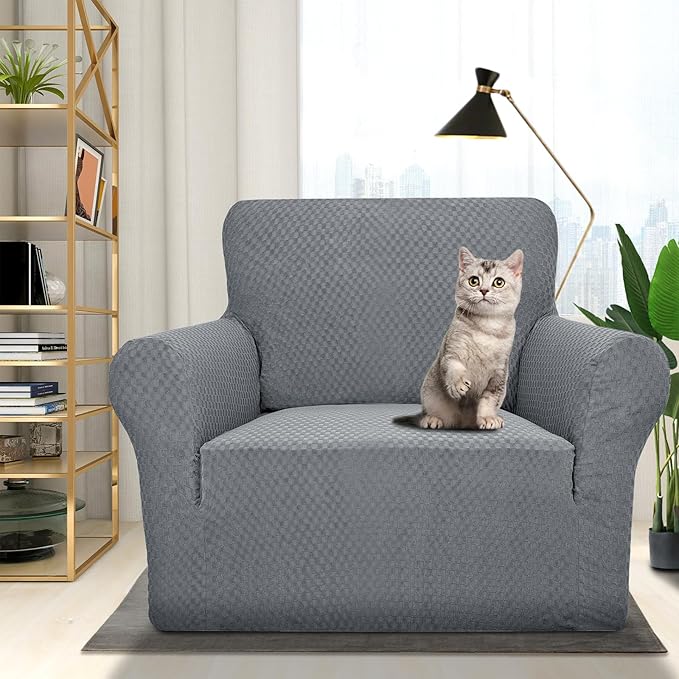 ZNSAYOTX 1 Piece Jacquard Chair Slipcovers for Living Room High Stretch Chair Covers with Arms Anti Slip Pets Friendly Couch Sofa Armchair Cover Furniture Protector (Chair, Light Grey)