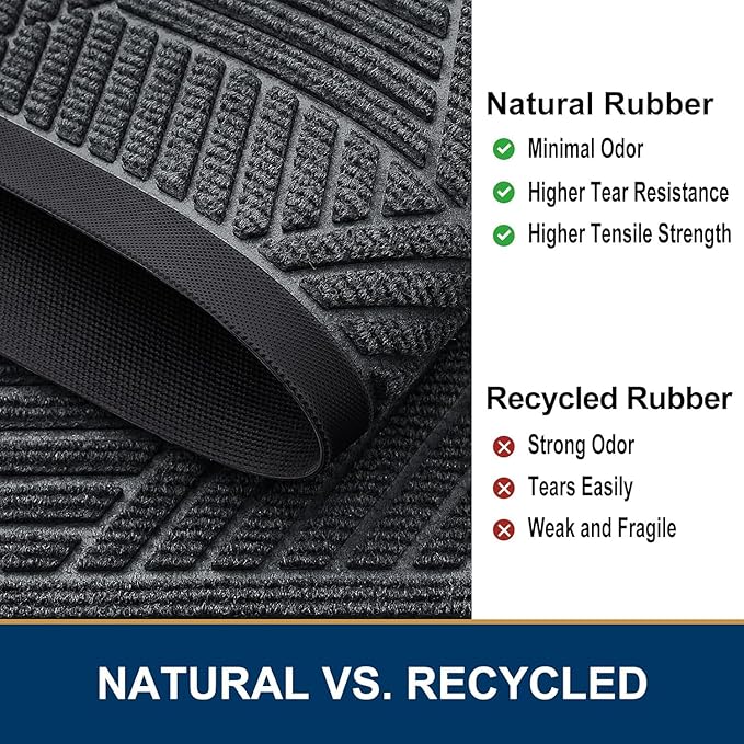 Smiry Front Door Mat Outside Entrance, Heavy Duty Sturdy Natural Rubber Doormat, Trap Dirt and Moisture, Easy Clean Low Profile Welcome Floor Mats for Indoor Outdoor Entry, 47x23 Inch, Grey