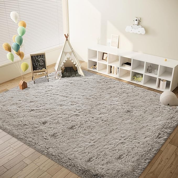 8x10 Area Rugs for Living Room: Fluffy Shag Soft Washable Rug Large Fuzzy Plush Indoor Carpet for Bedroom Nursery Playroom Kids Girls Boys Room (Grey Camel, 8'x10')