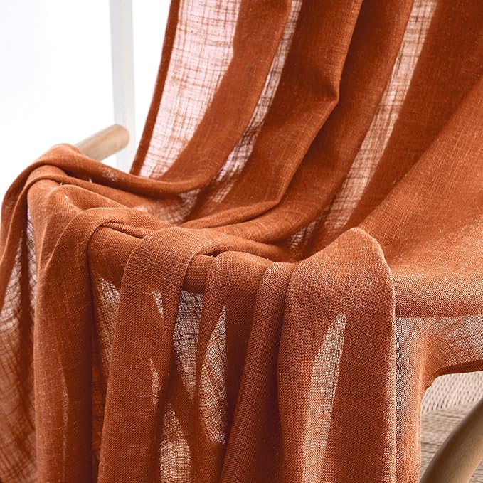 MIULEE Rust Curtains 90 Inch Length 2 Panels for Bedroom Living Room, Terracotta Soft Thick Linen Textured Window Drapes Semi Sheer Light Filtering Back Tab Rod Pocket Burlap Look Fall Decor