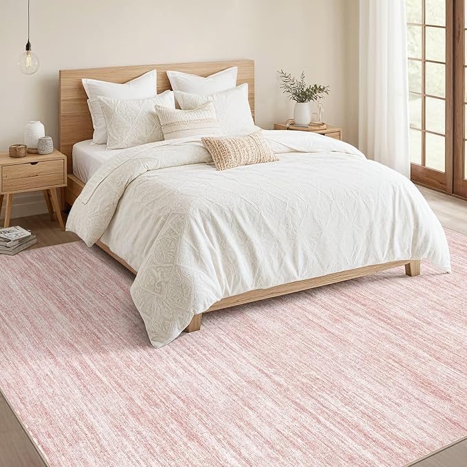 Nakagishi 5x8 Area Rugs Living Room: Washable Large Vintage Rug Neutral Non-Slip Soft Stain Resistant Indoor Carpet for Bedroom Nursery Dining Room Office Playroom - Pink-01