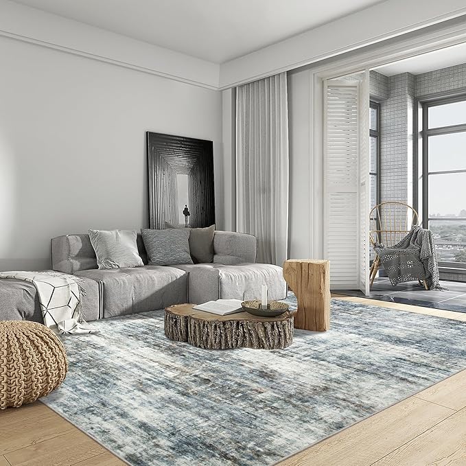 4x6 Area Rugs Washable Rug: Modern Abstract Living Room Rug Soft Anti-Skid Thin Carpet Indoor Floor Non-Shedding Carpets for Bedroom Dining Room Farmhouse Nursery Home Office - Blue Multi