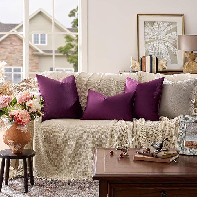 GIGIZAZA Decor Throw Couch Pillow Covers,Set of 2 Sofa Cushion Purple Pillow Covers,Velvet Pillow Cases 24 x 24inch