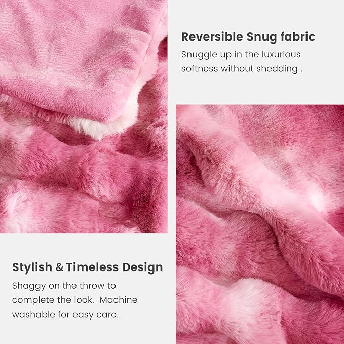 Cozy Bliss Faux Fur Throw Blanket for Bed King Size, Bubble Plush Blanket, Fuzzy Soft & Thick Blanket for Bed Sofa Living Room, 108x90 Inches Tie-dye Pink