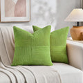 Fancy Homi Set of 2 Lime Green Big Decorative Throw Pillow Covers 24x24 Inch for Couch Bed Sofa, Modern Farmhouse Boho Home Decor, Soft Cross Corduroy Patchwork Accent Square Cushion Case 60x60 cm