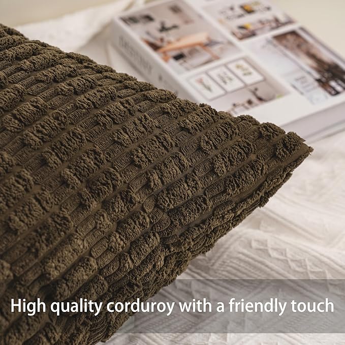 Pack of 2 Corduroy Decorative Throw Pillow Covers 12x20 InchSoft Striped Pillow Covers Modern Farmhouse Home Decor for Sofa Living Room Couch Bed（Green）