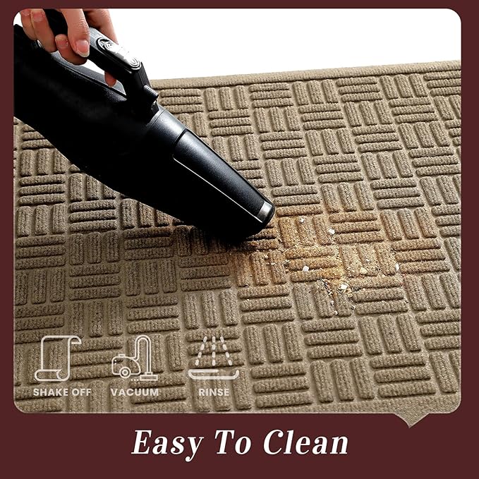 Mibao Front Door Mat Indoor Outdoor Entrance, Dirt Trapping Waterproof All-Season, All-Weather Doormat, Non-Slip Durable Natural Rubber Low Profile Easy Clean Patio Entrance Mat, 36" x 24", Beige
