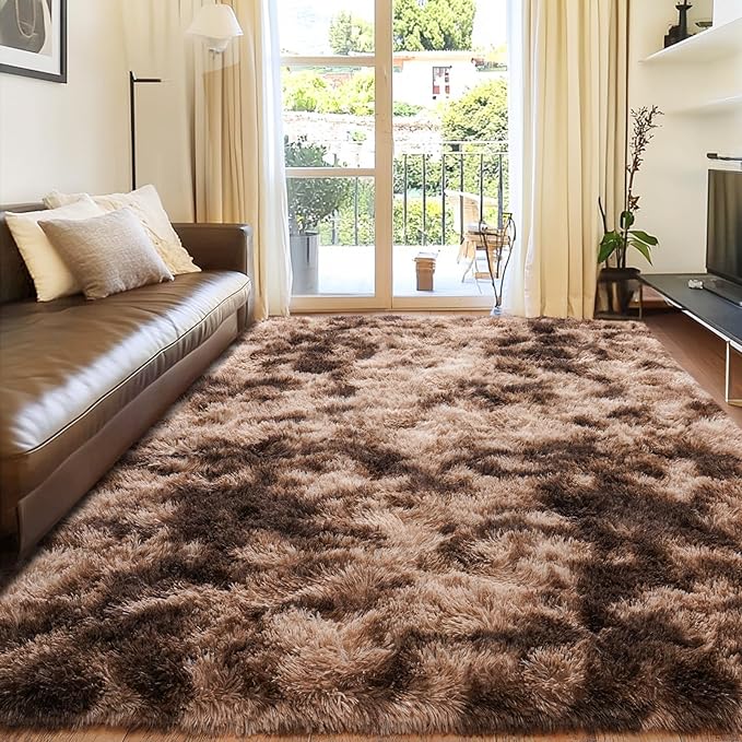 Rugs for Bedroom 4x6, Soft Shaggy Modern Shag Area Rug for Living Room, Upgrade Non-Slip Plush Fluffy Carpet for Kids Boys Girls Room Home Decor Aesthetic, Tie-Dyed Brown