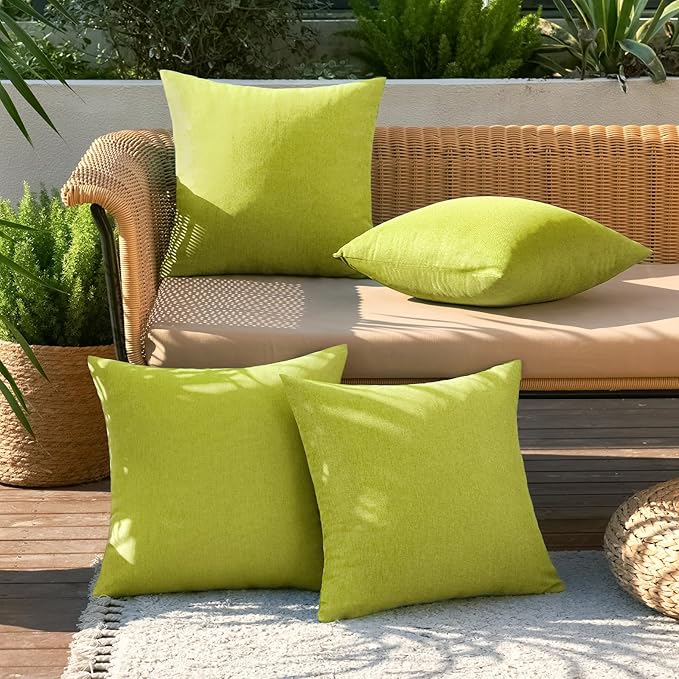 MIULEE Pack of 4 Decorative Outdoor Throw Pillow Covers Linen Waterproof Pillow Covers Spring Farmhouse Cushion Cases for Patio Garden Tent Balcony Couch Sofa 18x18 inch Grass Green