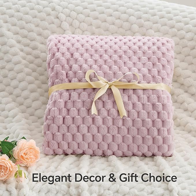 BEDELITE Fleece Twin Blankets for Couch & Bed - 3D Jacquard Decorative Lotus Pink Blanket, Super Soft and Cozy Warm Fuzzy Blanket All Seasons Suitable, 60x80Inches