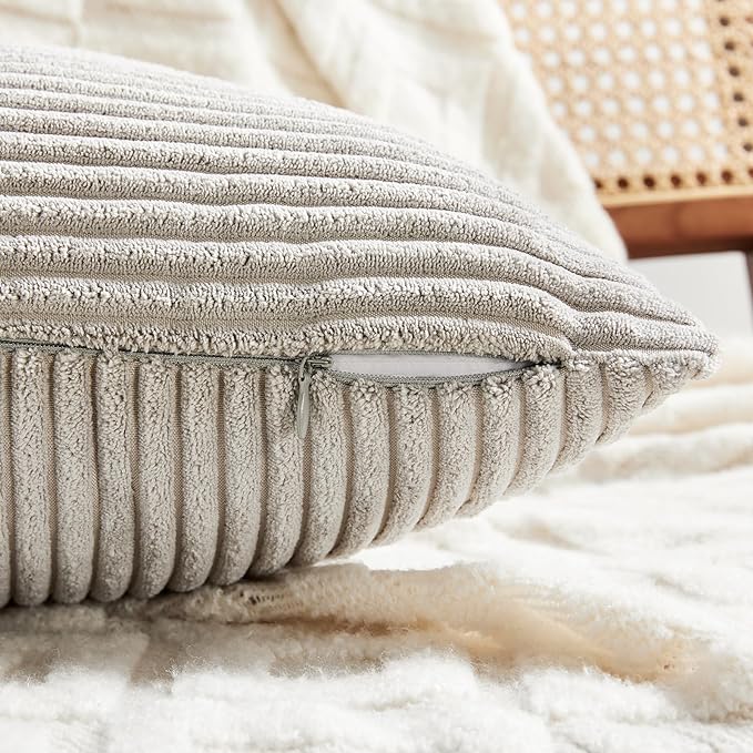 Fancy Homi 2 Packs Neutral Grey Decorative Throw Pillow Covers 18x18 Inch for Living Room Couch Sofa, Rustic Farmhouse Boho Home Decor, Soft Corss Corduroy Patchwork Textured Square Cushion Case 45cm