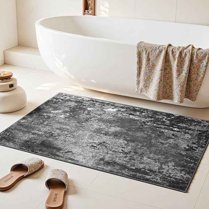 Entrance Rugs Indoor 2x3 Black Entry Rug Washable Abstract Black Small Area Rug Non-Slip Low Pile Throw Rugs for Entryway, Kitchen Floor, Front Door Indoor Door Mat, Bathroom, Bedroom Bedside