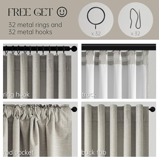 Topfinel 84 Inch Long Linen Blackout Curtains for Bedroom Flax Grey 100% Black Out Linen Texture Curtains Solid Thermal Insulated Window Drapes Luxury Decor for Living Room 84 inches Length 2 Panels