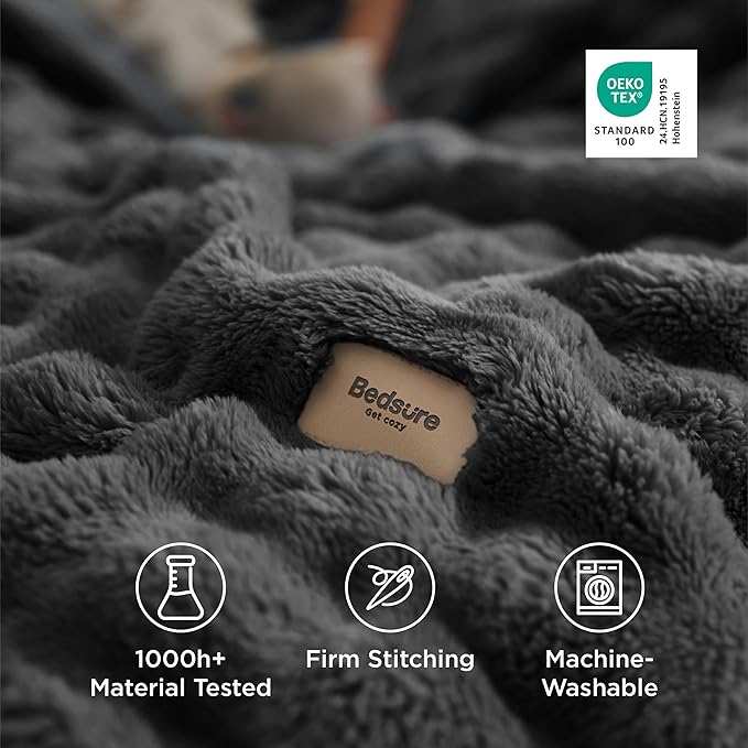 Bedsure 3D Fleece Bubble Blanket - GentleSoft Grey King Blanket for Sofa Bed Room Decor - Luxury Soft Cozy Gifts for Kids, Lightweight, All Seasons, Dark Grey, 108"×90"